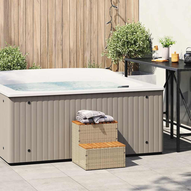 Load image into Gallery viewer, Vidaxl hottub-opstap 50x50x50,5cm poly rattan massief acaciahout beige
