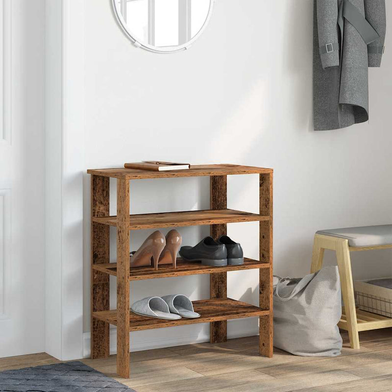 Afbeelding laden in galerijviewer, Vidaxl schoenenrek 61x32x70 cm bewerkt hout oud houtkleurig
