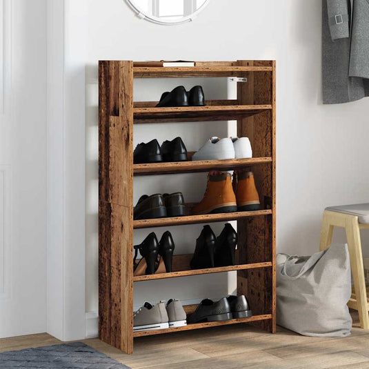 Vidaxl schoenenrek 60x25x100 cm bewerkt hout oud houtkleurig