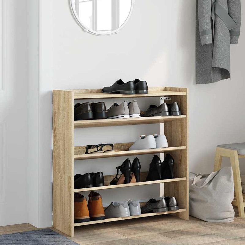 Afbeelding laden in galerijviewer, Vidaxl schoenenrek 80x25x81 cm bewerkt hout sonoma eikenkleurig
