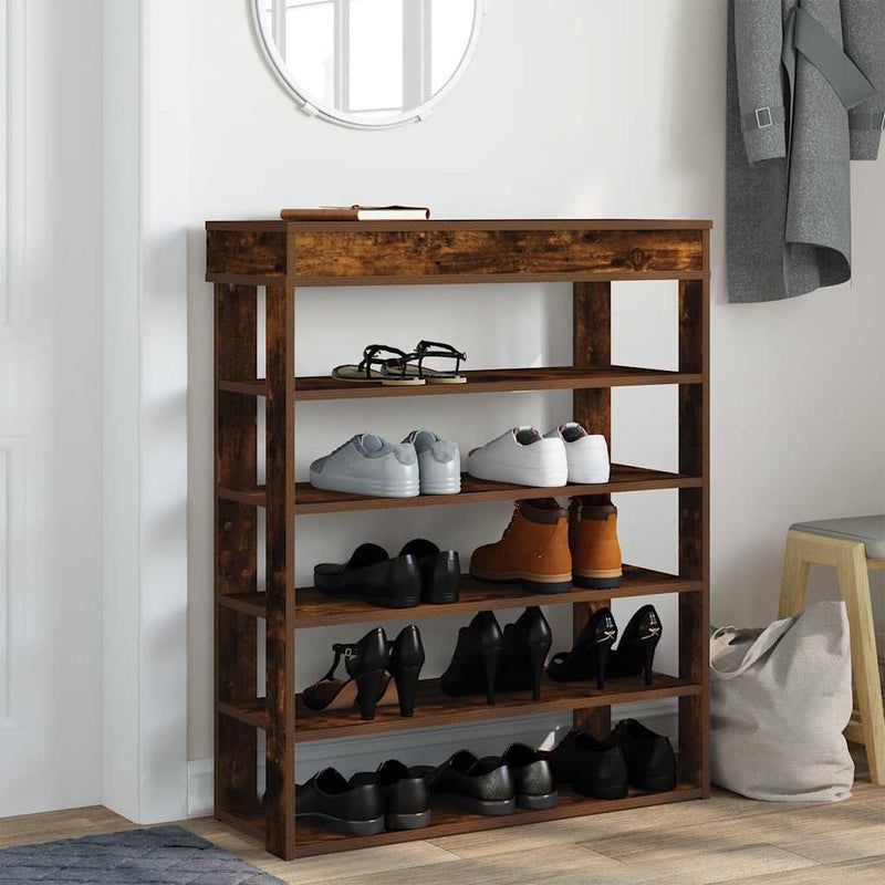 Load image into Gallery viewer, Vidaxl schoenenrek 80x30x98 cm bewerkt hout gerookt eikenkleurig

