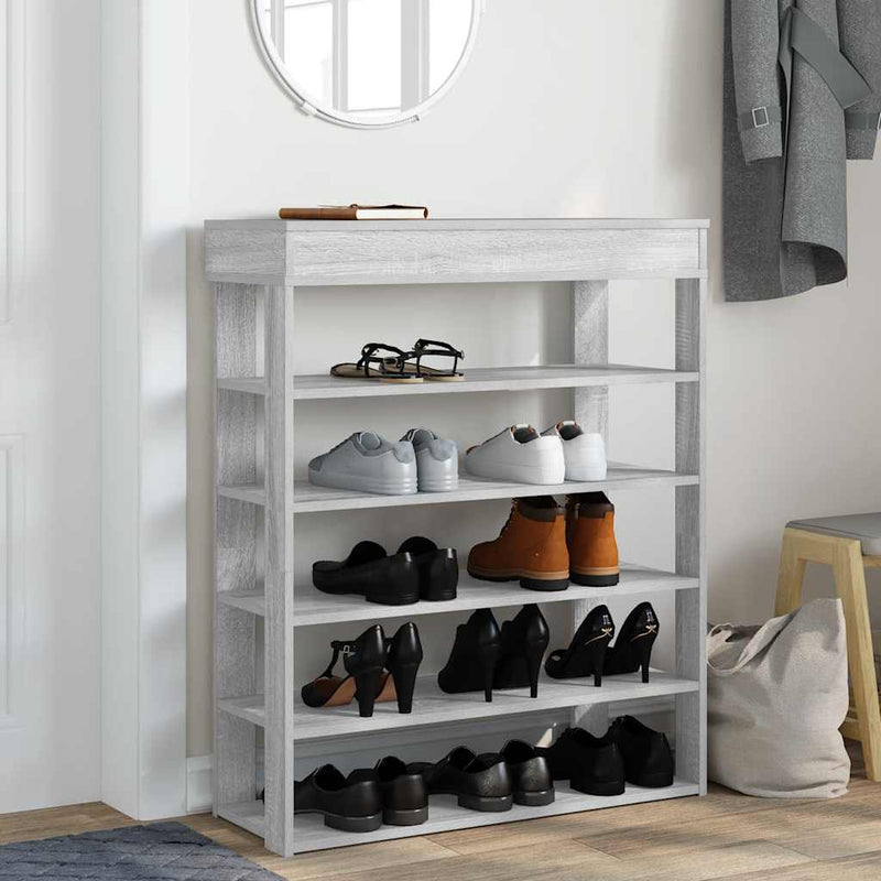 Load image into Gallery viewer, Vidaxl schoenenrek 80x30x98 cm bewerkt hout grijs sonoma
