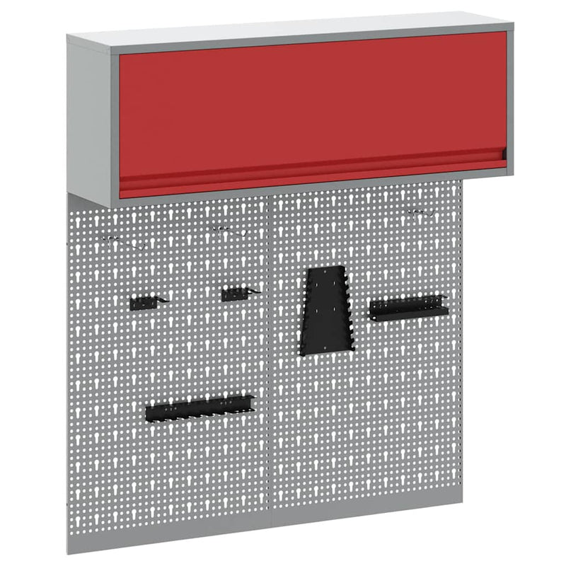 Chargez l'image dans la visionneuse de la galerie, Vidaxl gereedschapskast set met plank 3 pcs rood gepoedercoat staal
