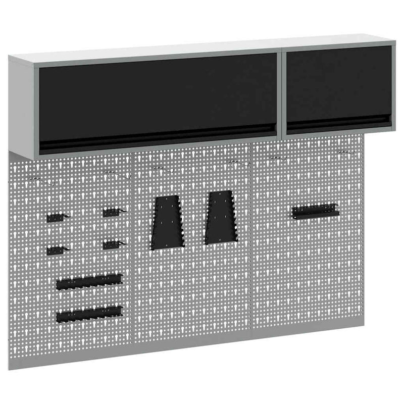 Afbeelding laden in galerijviewer, Vidaxl gereedschapskast set met plank 5 pcs zwart gepoedercoat staal
