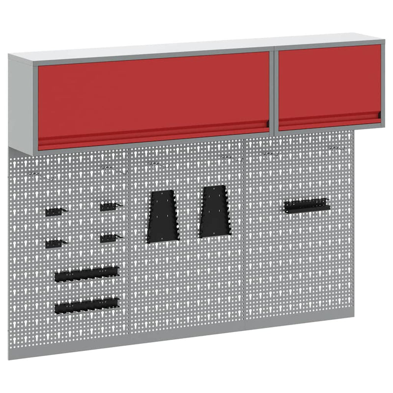 Afbeelding laden in galerijviewer, Vidaxl gereedschapskast set met plank 5 pcs rood gepoedercoat staal
