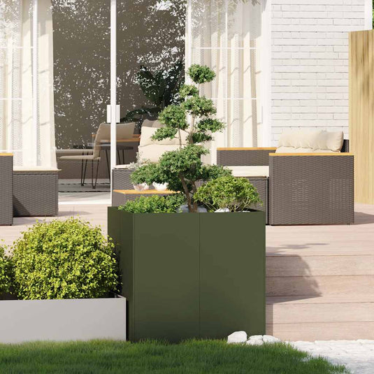 Vidaxl plantenbak 80x80x80 cm staal olijfgroen