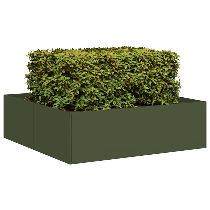 Afbeelding laden in galerijviewer, Vidaxl plantenbak 100x100x30 cm staal olijfgroen
