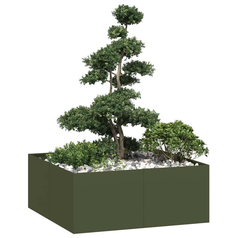 Afbeelding laden in galerijviewer, Vidaxl plantenbak 100x100x40 cm staal olijfgroen
