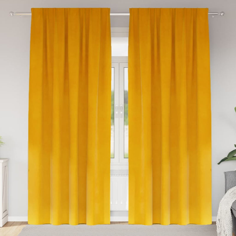 Afbeelding laden in galerijviewer, Vidaxl verduisterende gordijnen 2 pcs mosterdgeel 140 x 260 cm fluweel
