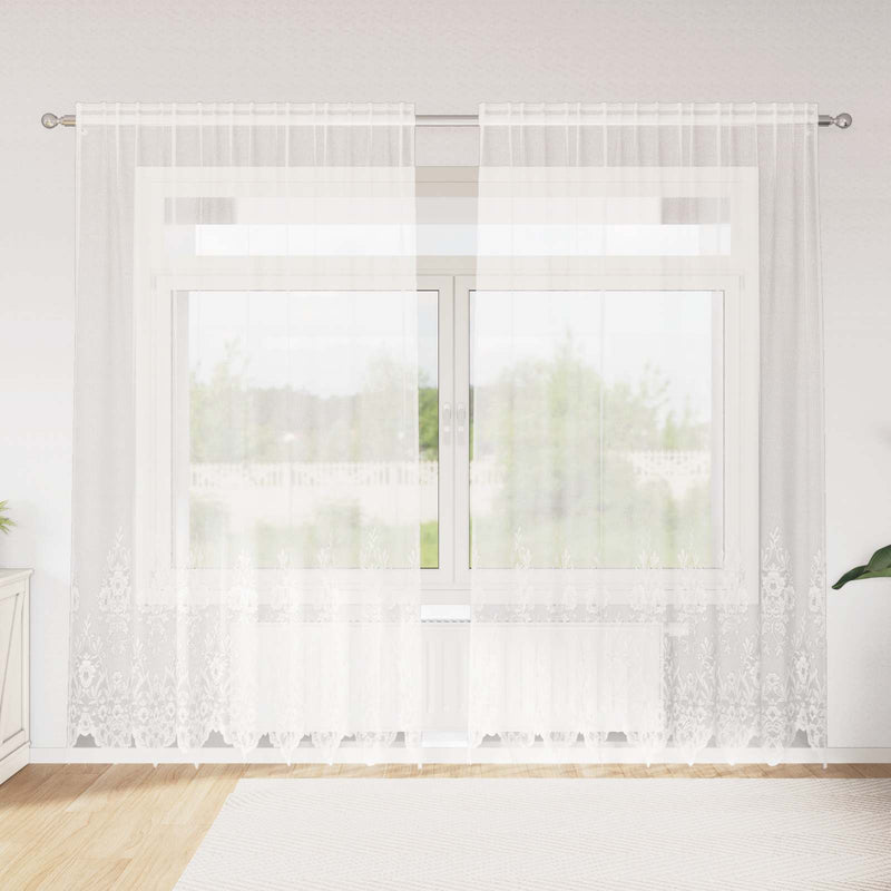 ギャラリービューアに画像をロードする, Vidaxl kantgordijn met gordijnen bloemen wit 245 x 200 cm polyester
