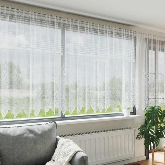 Vidaxl kantgordijn met gordijnen bloemen wit 140 x 600 cm polyester
