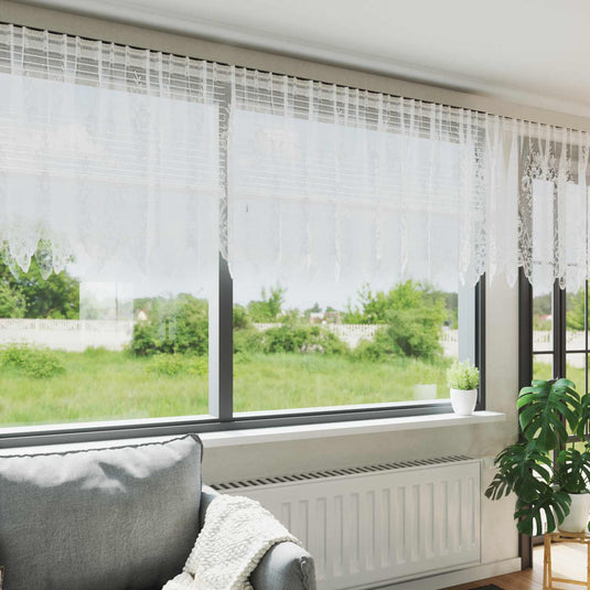 Vidaxl kantgordijn met gordijnen bloemen wit 100x750cm polyester