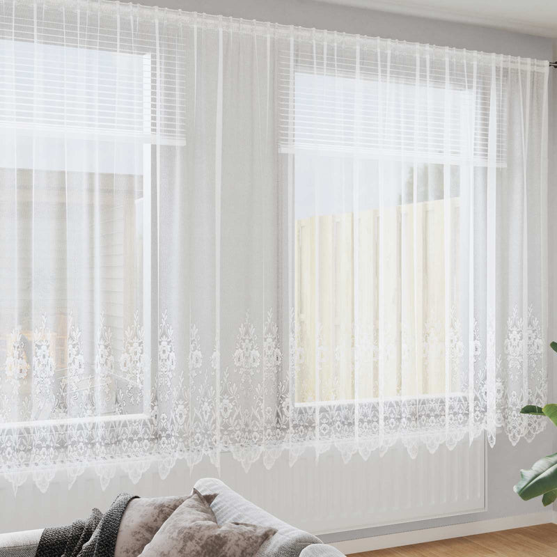 ギャラリービューアに画像をロードする, Vidaxl kantgordijn met gordijnen bloemen wit 220 x 750 cm polyester
