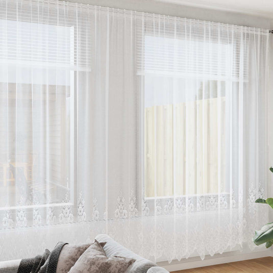 Vidaxl kantgordijn met gordijnen bloemen wit 260 x 900 cm polyester