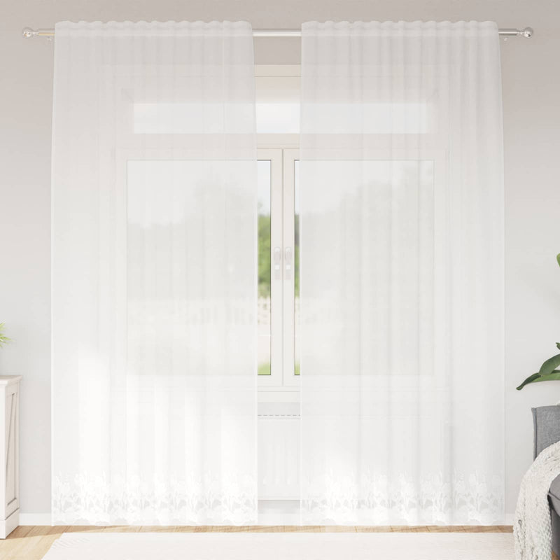 ギャラリービューアに画像をロードする, Vidaxl kantgordijn met gordijnen bloemen wit 240 x 150 cm polyester
