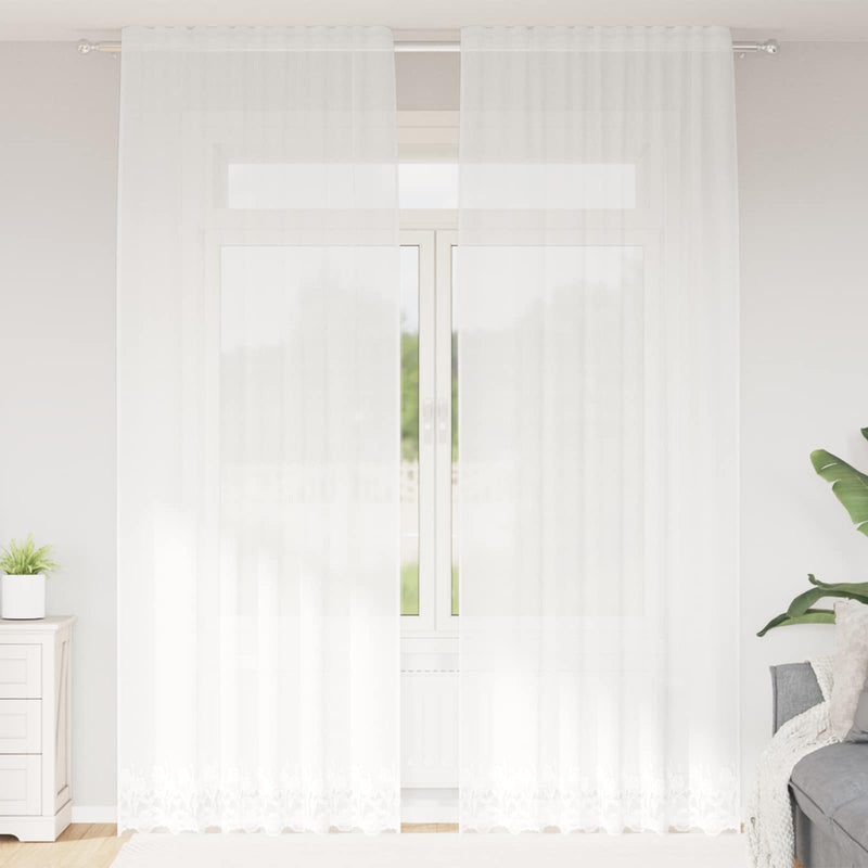 ギャラリービューアに画像をロードする, Vidaxl kantgordijn met gordijnen bloemen wit 260 x 150 cm polyester

