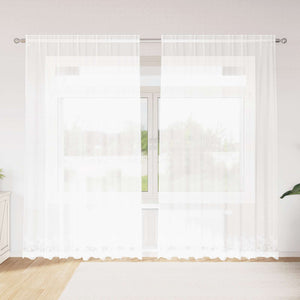 Vidaxl kantgordijn met gordijnen bloemen wit 245 x 200 cm polyester