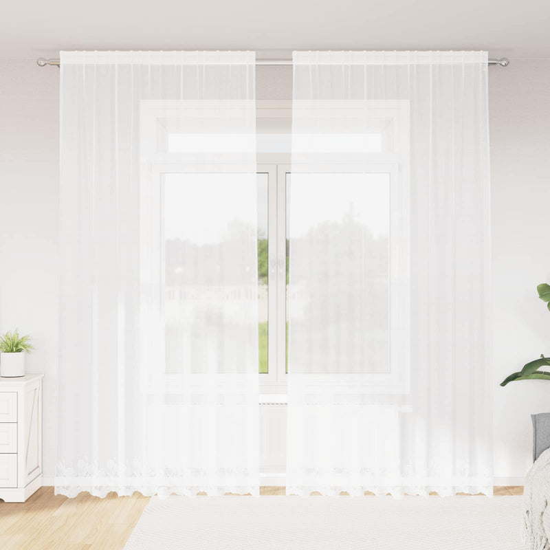 ギャラリービューアに画像をロードする, Vidaxl kantgordijn met gordijnen bloemen wit 280 x 200 cm polyester
