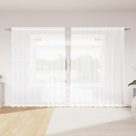 Vidaxl kantgordijn met gordijnen bloemen wit 220 x 300 cm polyester