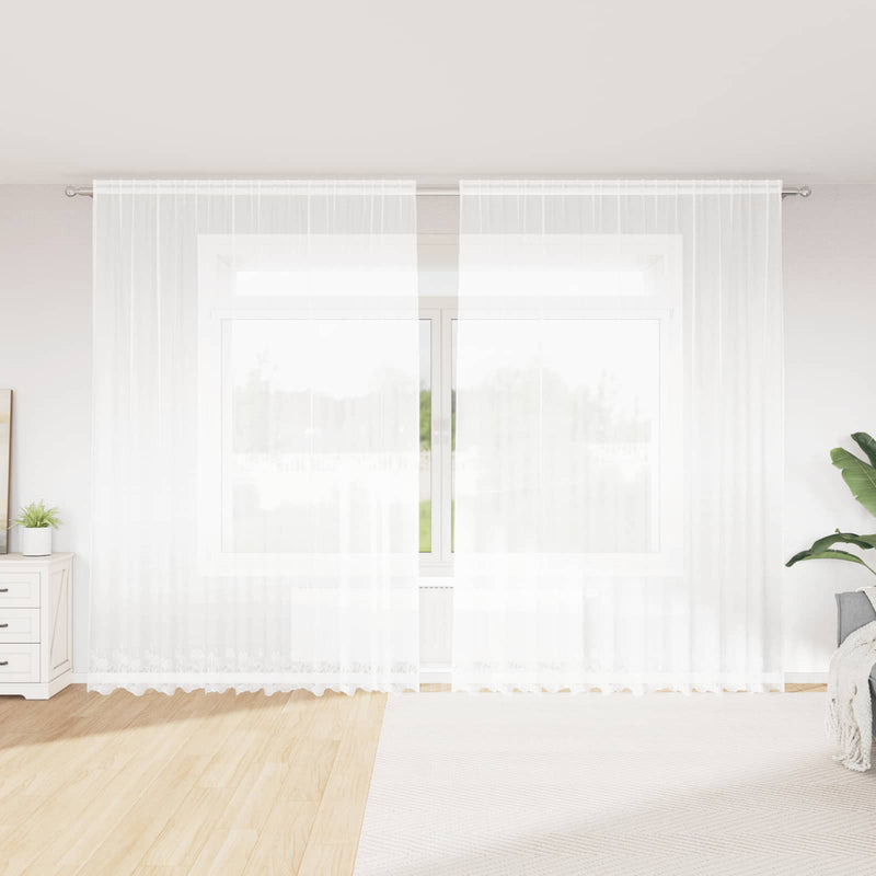 Chargez l'image dans la visionneuse de la galerie, Vidaxl kantgordijn met gordijnen bloemen wit 300 x 300 cm polyester

