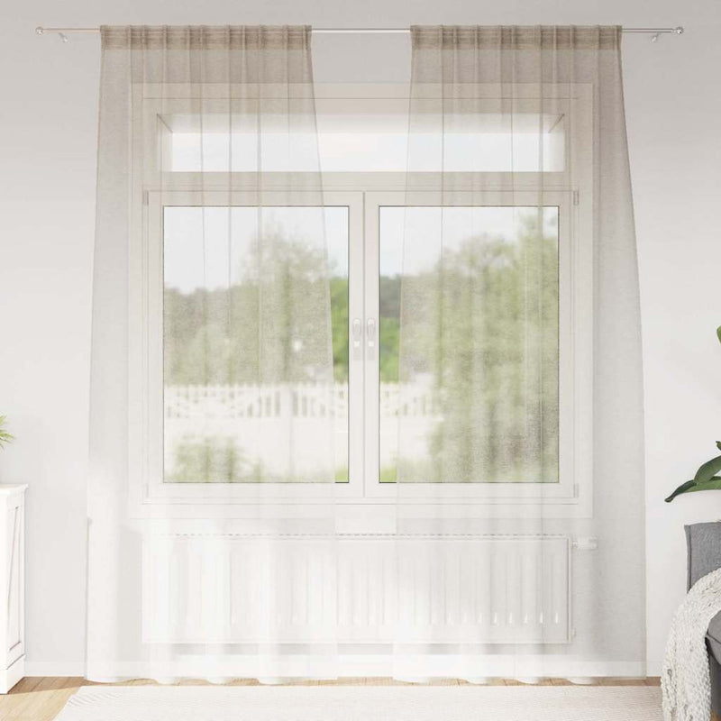 Afbeelding laden in galerijviewer, Vidaxl voile gordijn met gordijnen 2 pcs zand 225 x 140 cm polyester

