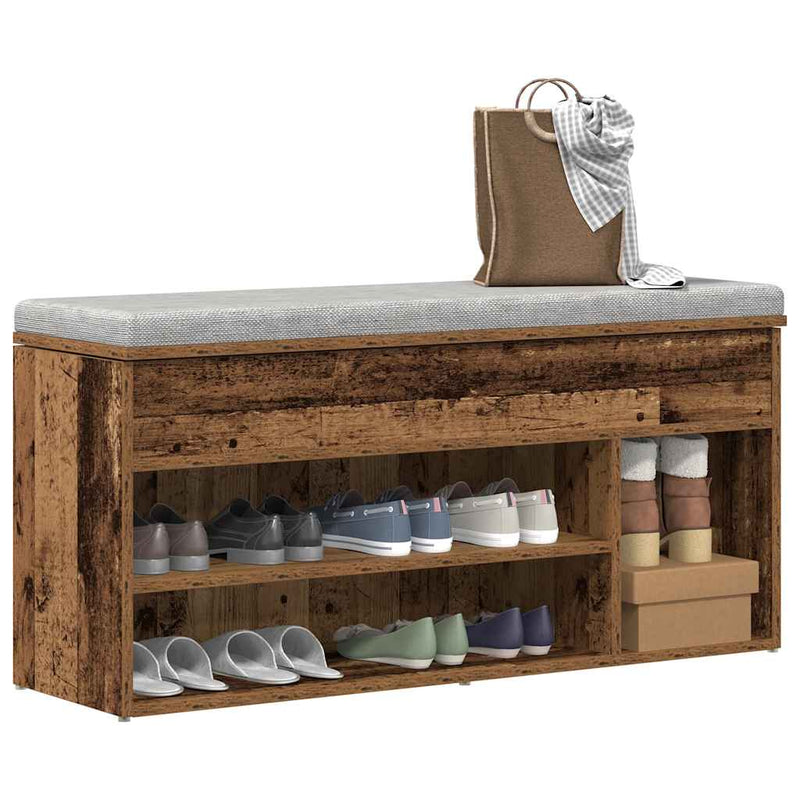 ギャラリービューアに画像をロードする, Vidaxl schoenenbank 102x30,5x45 cm bewerkt hout oud houtkleurig
