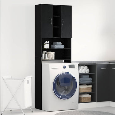 Vidaxl wasmachinekast 64x25,5x190 cm zwart eikenkleur