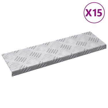 Vidaxl trap tread rechthoekig 15 pcs zilver 60 x 18 cm aluminium