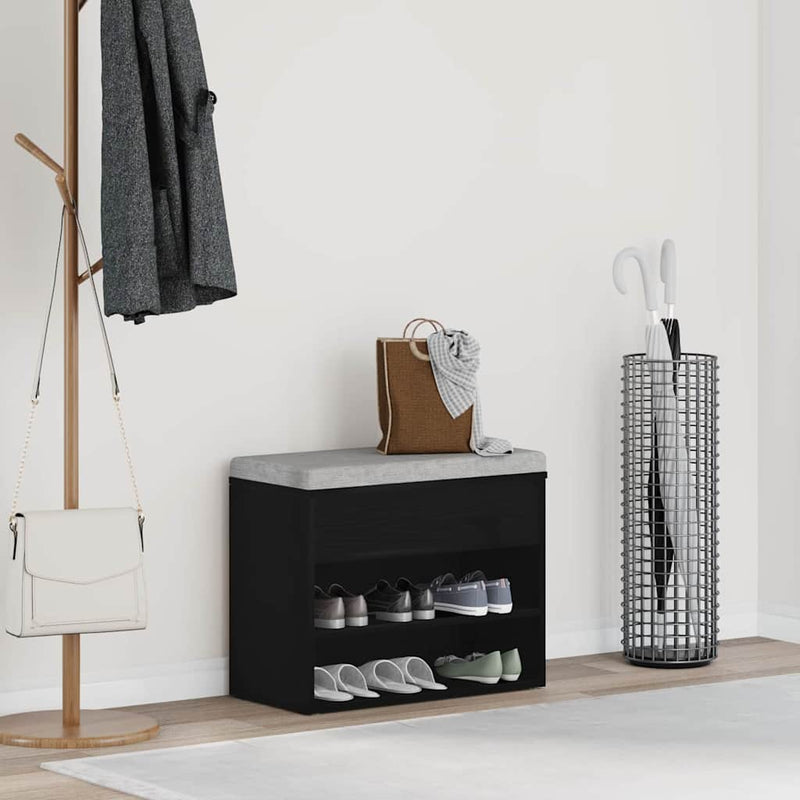 ギャラリービューアに画像をロードする, Vidaxl schoenenbank met plank zwart eiken 60 x 30 x 45 cm bewerkt hout
