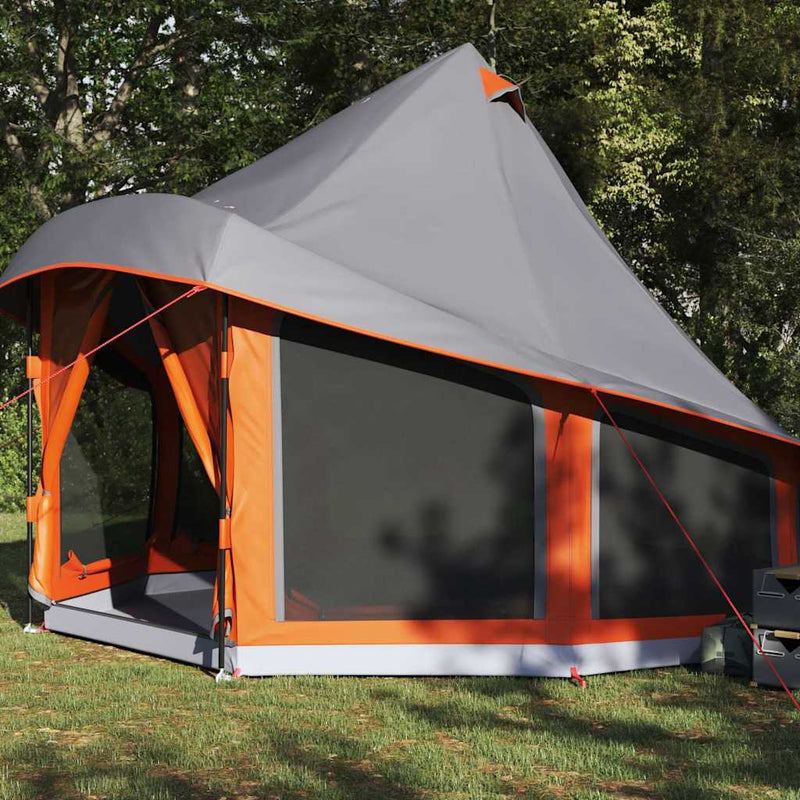 Afbeelding laden in galerijviewer, Vidaxl familie tipi tent tipi grijs en oranje 404 x 370 x 270 cm
