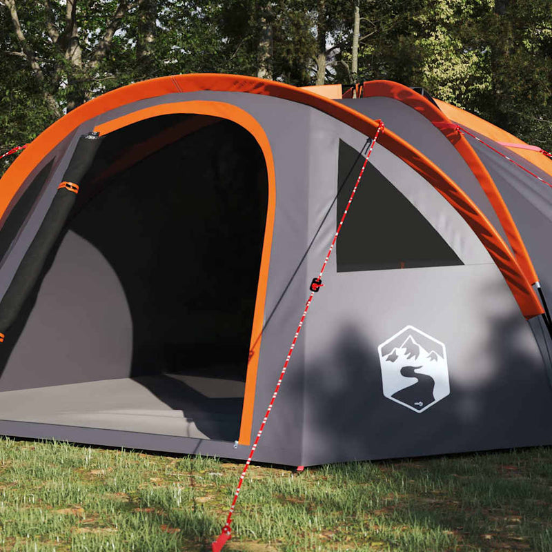 Afbeelding laden in galerijviewer, Vidaxl camping tent grijs en oranje 308 x 268 x 130 cm polyester
