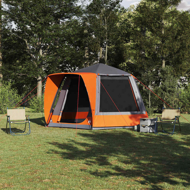Chargez l'image dans la visionneuse de la galerie, Vidaxl camping tent grijs en oranje 420 x 420 x 227 cm polyester
