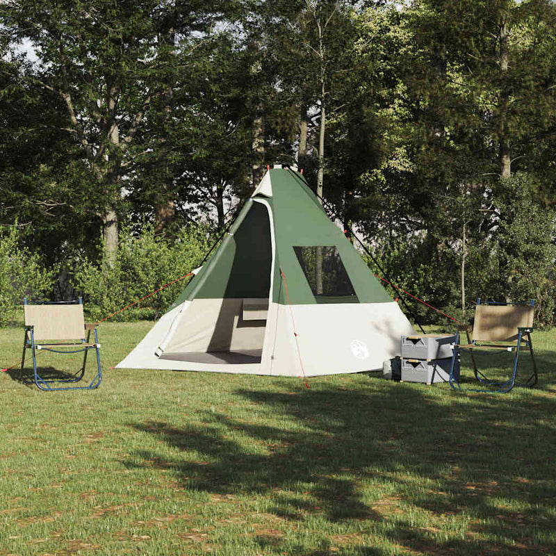 Afbeelding laden in galerijviewer, Vidaxl tipi tent met dak met opslag groen 383 x 338 x 217 cm taft
