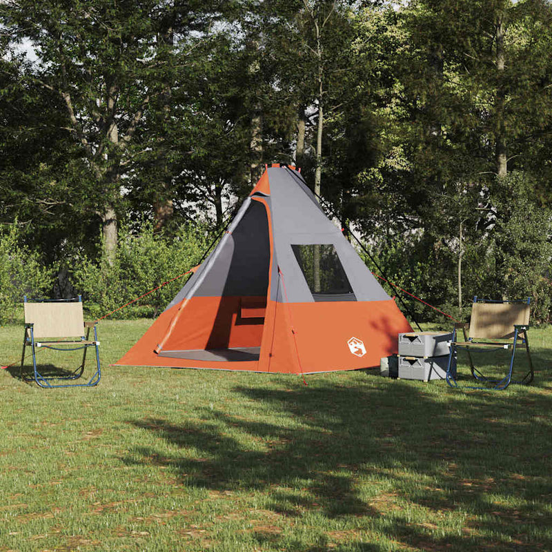 Afbeelding laden in galerijviewer, Vidaxl tipi tent met dak grijs en oranje 383 x 338 x 217 cm taft
