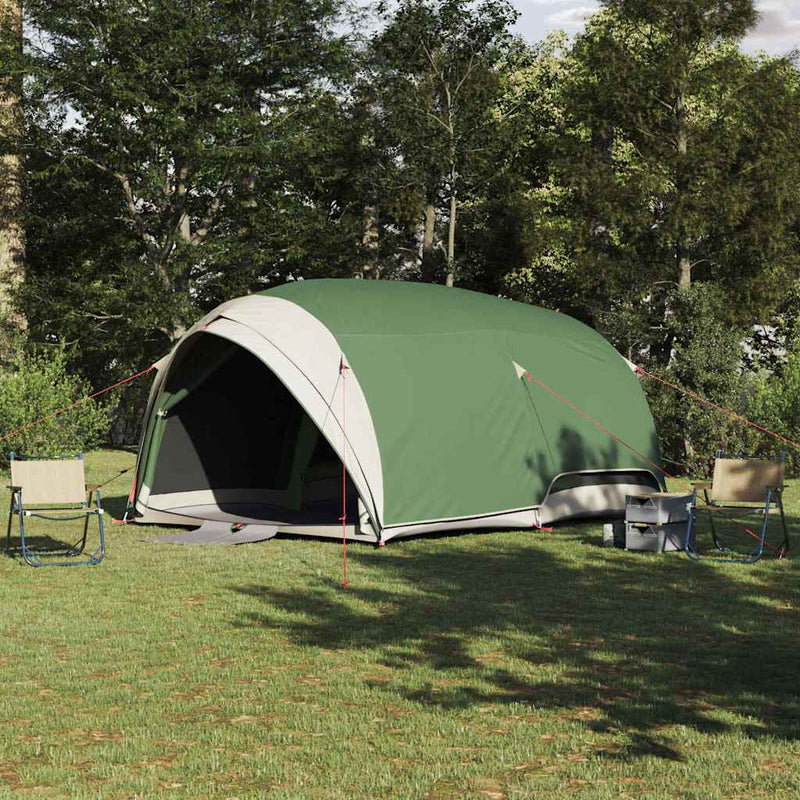Afbeelding laden in galerijviewer, Vidaxl tunnel tent met dak met opslag groen 410 x 285 x 198 cm taft
