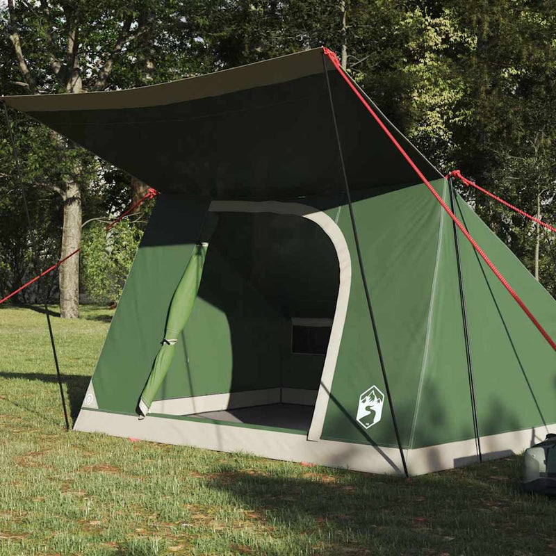 Afbeelding laden in galerijviewer, Vidaxl camping tent met dak met opslag groen 223 x 163 x 130 cm taft
