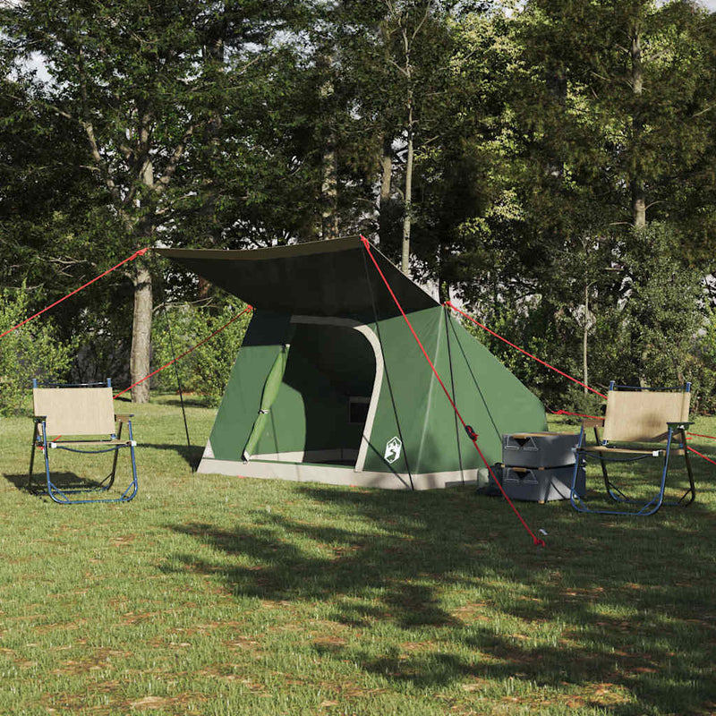 Afbeelding laden in galerijviewer, Vidaxl camping tent met dak met opslag groen 223 x 163 x 130 cm taft
