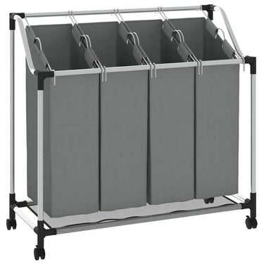 Vidaxl wasmand met wielen 4 vakken grijs