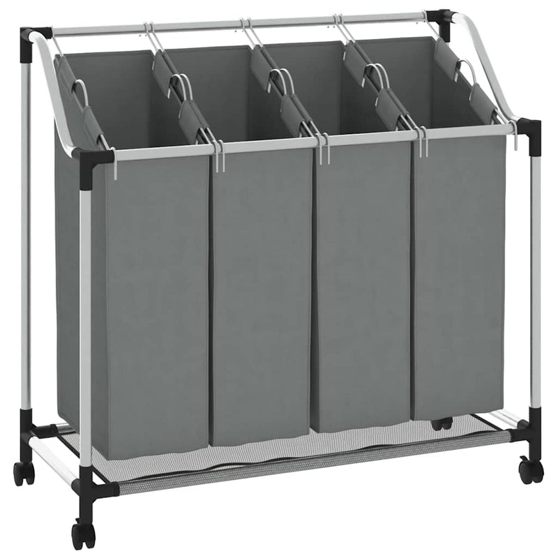 Chargez l'image dans la visionneuse de la galerie, Vidaxl wasmand met wielen 4 vakken grijs
