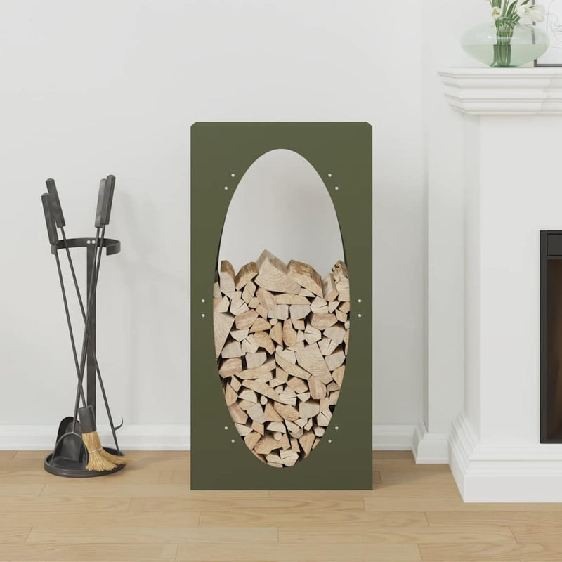 Afbeelding laden in galerijviewer, Vidaxl brandhoutrek 50x23x100 cm koudgewalst staal olijfgroen
