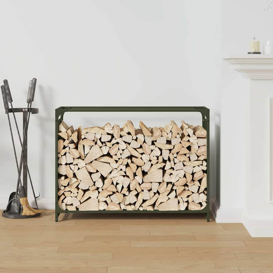 Vidaxl brandhoutrek 90x28x65 cm koudgewalst staal olijfgroen