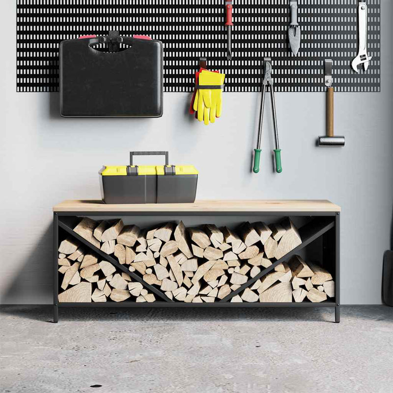 ギャラリービューアに画像をロードする, Vidaxl brandhoutrek met houten blad 100,5x35,5x40 cm zwart
