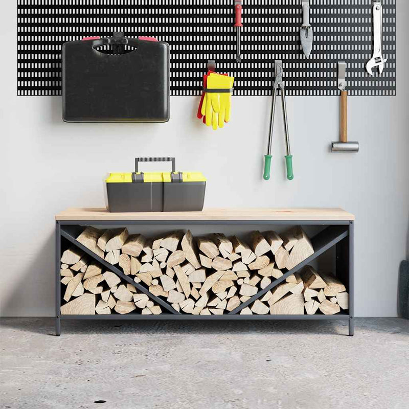 Chargez l'image dans la visionneuse de la galerie, Vidaxl brandhoutrek met houten blad 100,5x35,5x40 cm antracietkleurig

