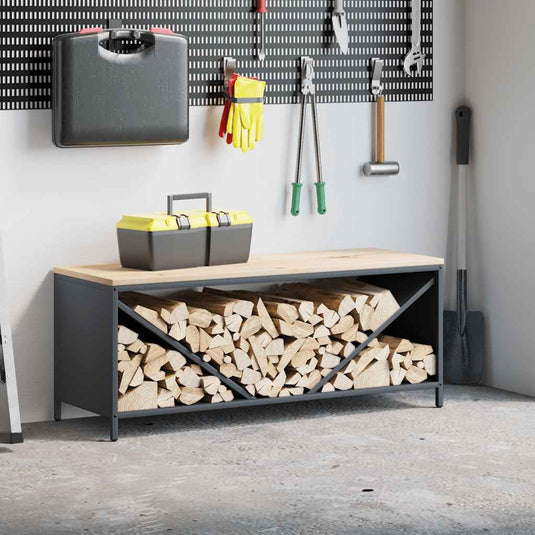 Vidaxl brandhoutrek met houten blad 100,5x35,5x40 cm antracietkleurig