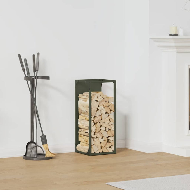 Afbeelding laden in galerijviewer, Vidaxl brandhoutrek 25x25x60 cm koudgewalst staal olijfgroen
