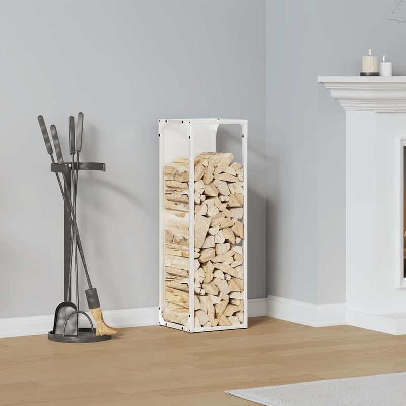Afbeelding laden in galerijviewer, Vidaxl brandhoutrek 25x25x80 cm koudgewalst staal wit
