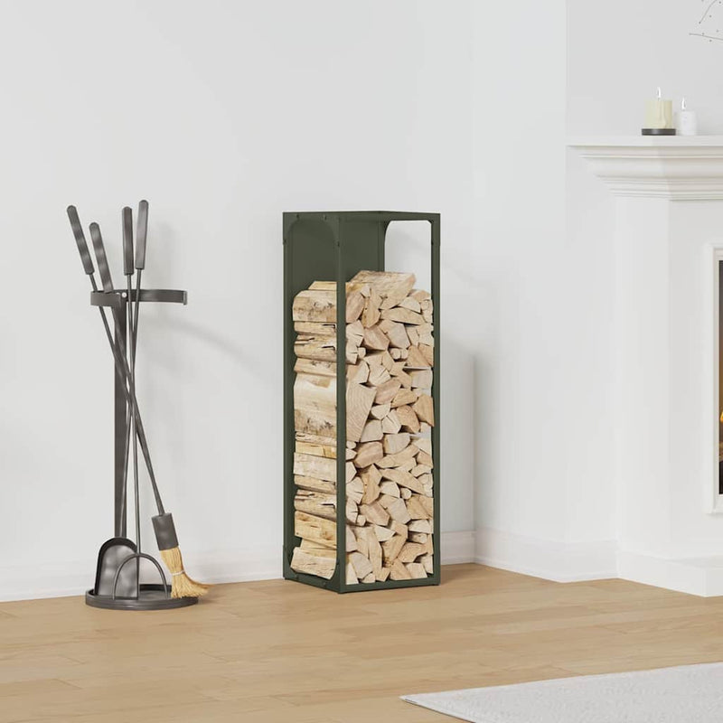 Afbeelding laden in galerijviewer, Vidaxl brandhoutrek 25x25x80 cm koudgewalst staal olijfgroen

