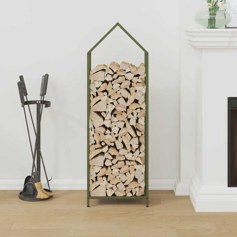 Afbeelding laden in galerijviewer, Vidaxl brandhoutrek 40x25x120 cm koudgewalst staal olijfgroen
