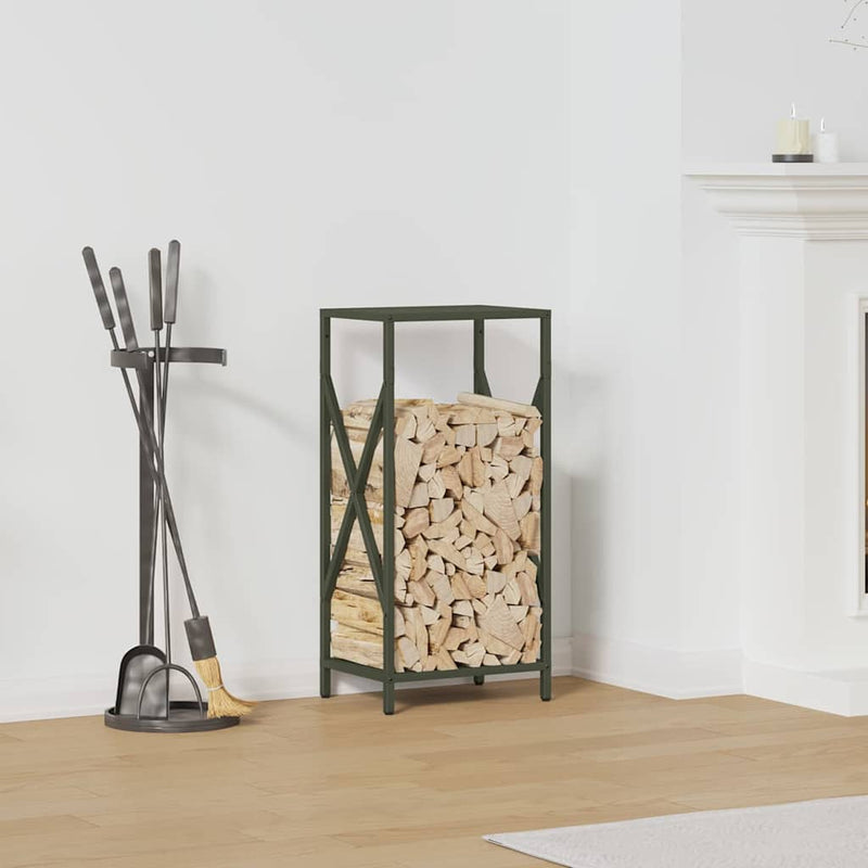 Afbeelding laden in galerijviewer, Vidaxl brandhoutrek 34x25x70 cm koudgewalst staal olijfgroen
