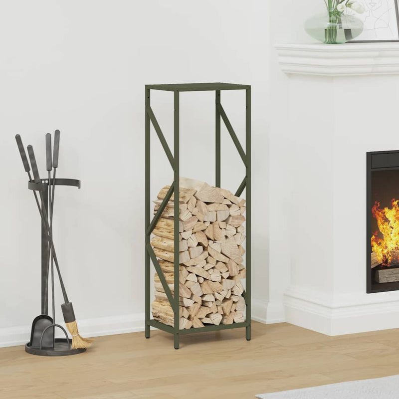 Afbeelding laden in galerijviewer, Vidaxl brandhoutrek 34x25x100 cm koudgewalst staal olijfgroen

